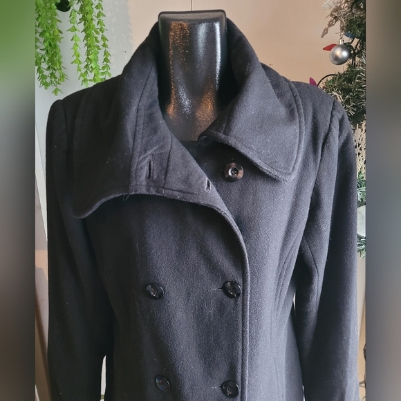 Tower by London Fog Black Wool Blend Pea Coat L - Picture 3 of 8